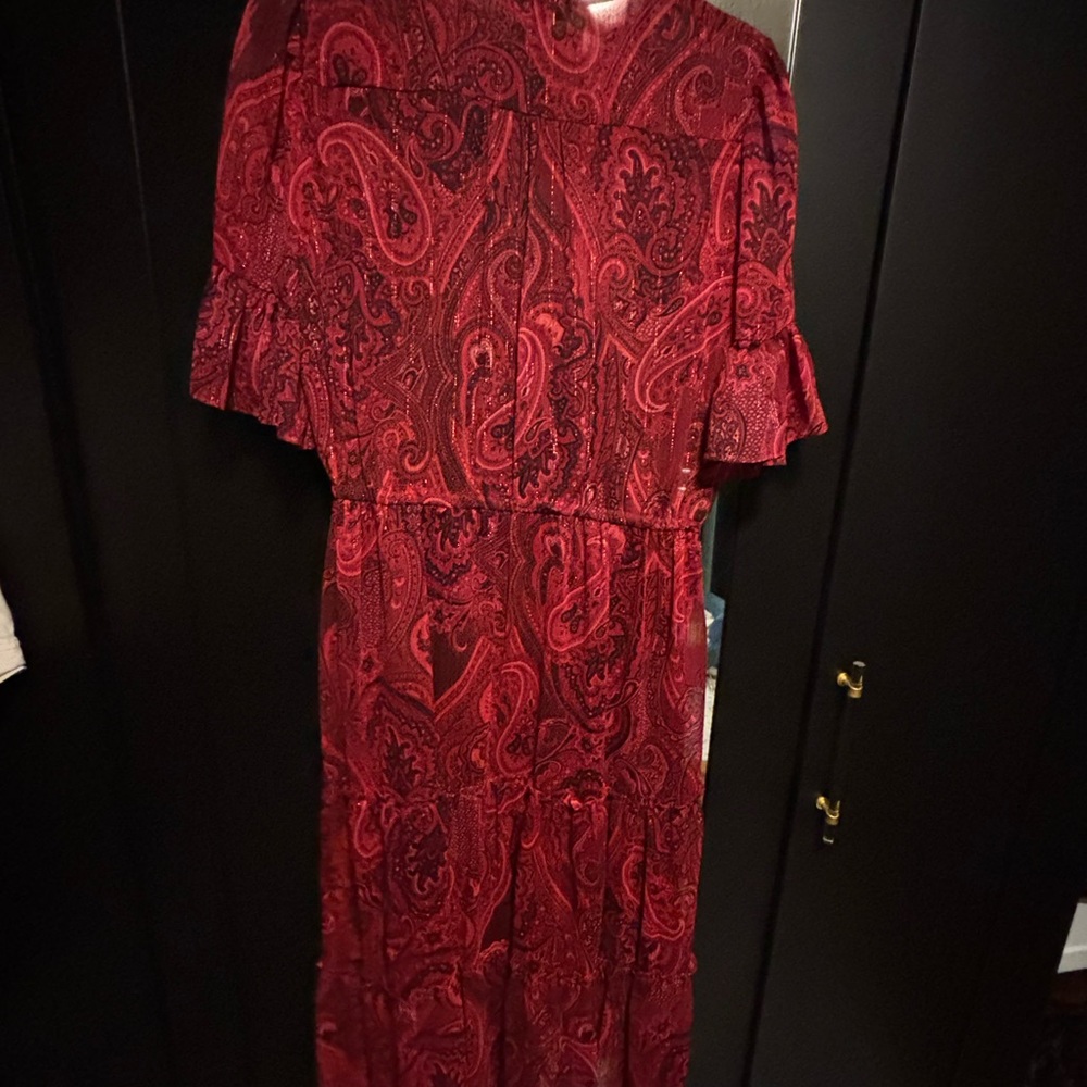 Tommy Hilfiger Red Paisley Midi Dress with Ruffle Sleeves